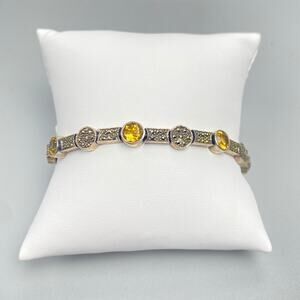 Sterling Silver Citrine Marcasite Bracelet 8” Thai 925